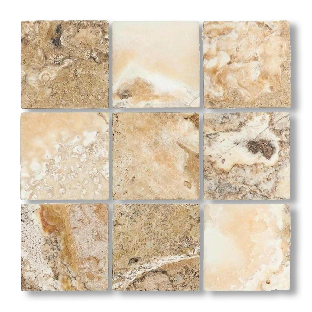 4x4 Antico Onyx Travertine Tumbled Tile - American Tile Depot