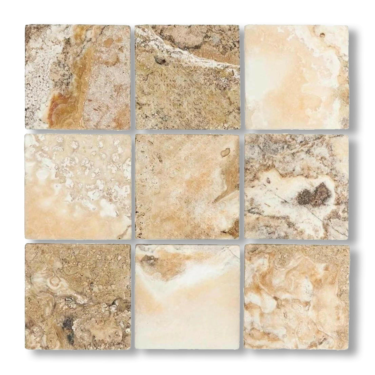 4x4 Antico Onyx Travertine Tumbled Tile - American Tile Depot