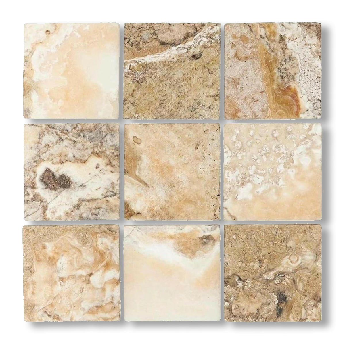 4x4 Antico Onyx Travertine Tumbled Tile - American Tile Depot