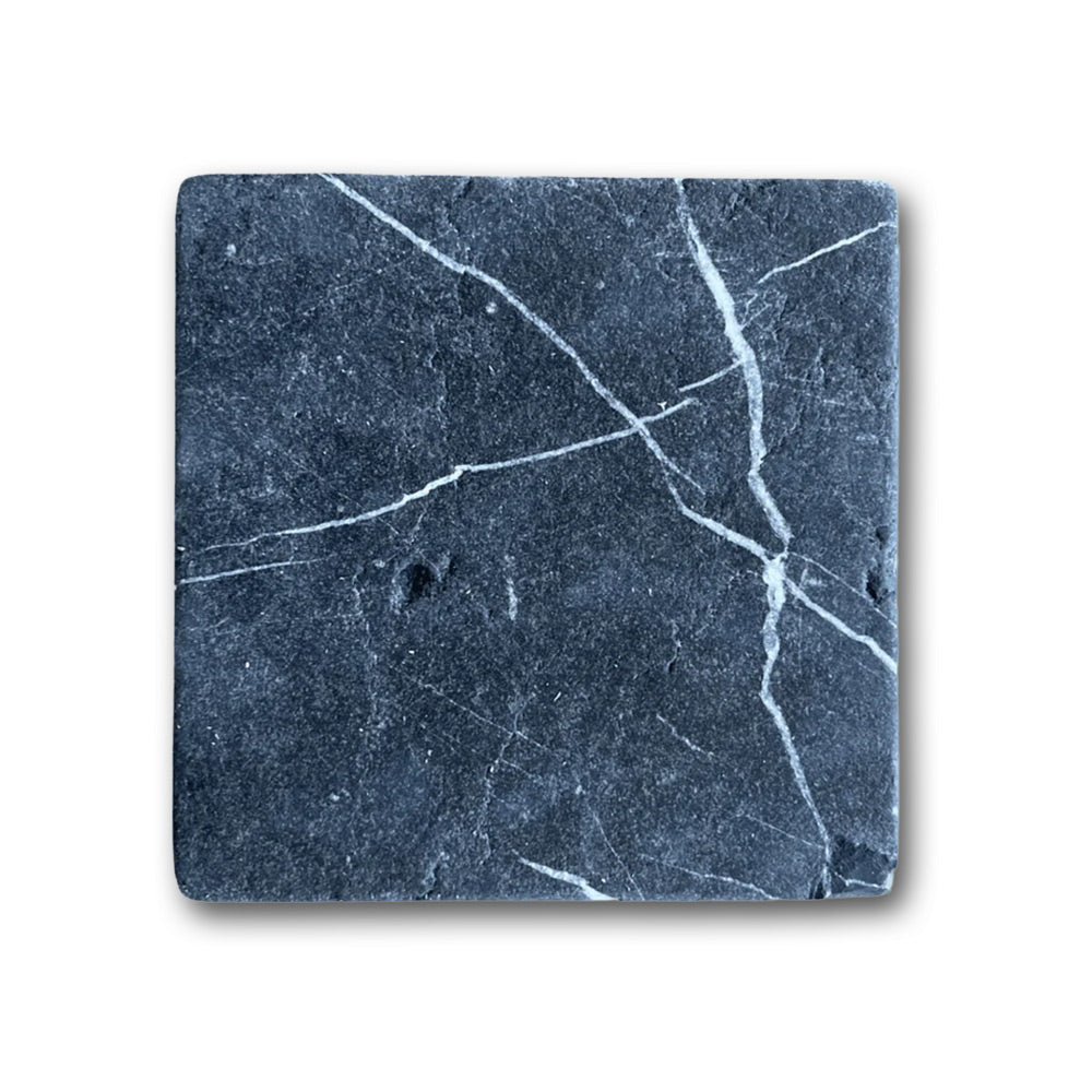 4x4 Black Marquina Marble Tumbled Tile