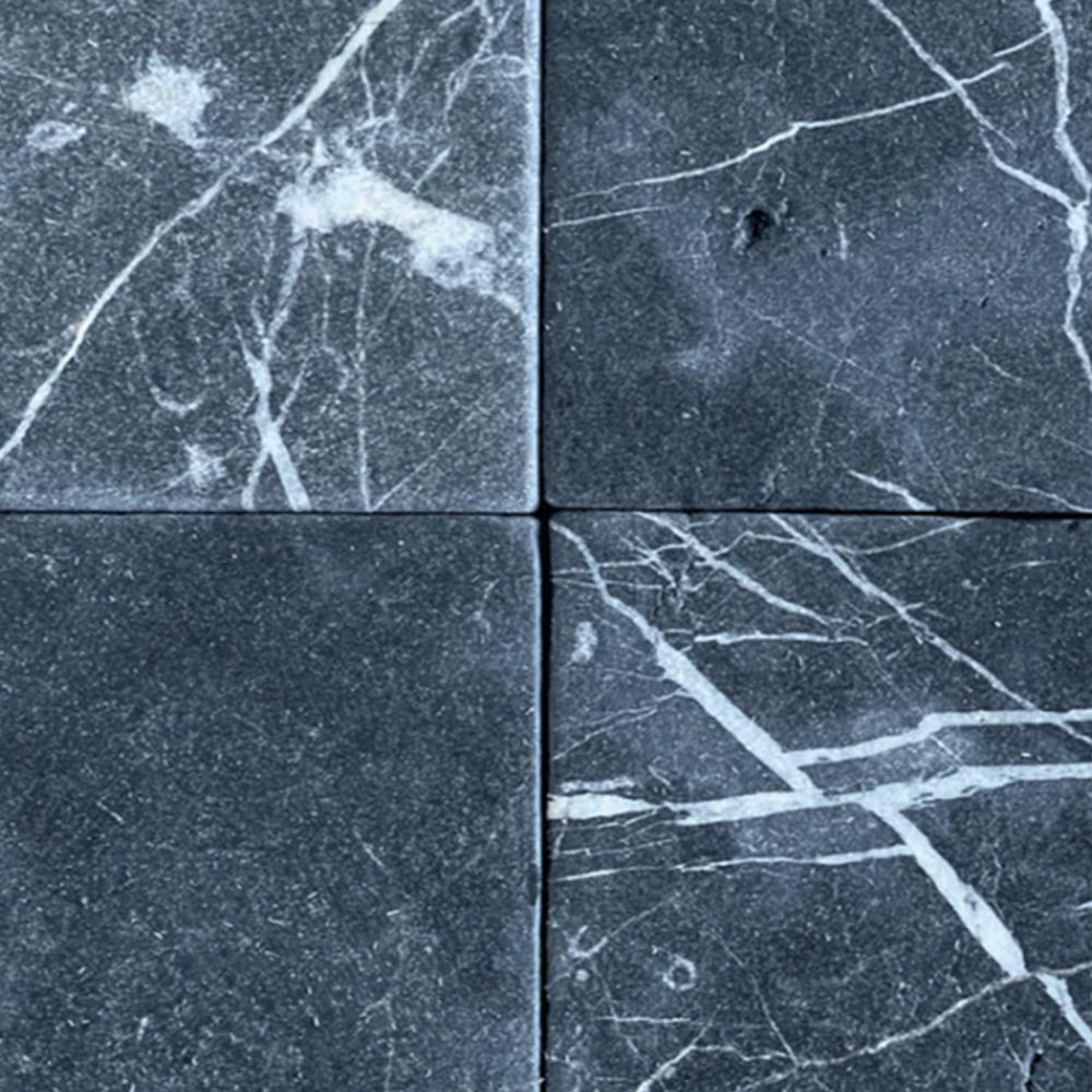 4x4 Black Marquina Marble Tumbled Tile