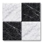 4x4 Checkerboard Tile - Black Marquina & Carrara White Tumbled Marble - American Tile Depot