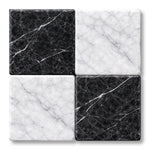 6x6 Checkerboard Tile - Black Marquina & Carrara White Tumbled Marble - American Tile Depot