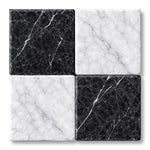 4x4 Checkerboard Tile - Black Marquina & Carrara White Tumbled Marble - American Tile Depot