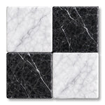4x4 Checkerboard Tile - Black Marquina & Carrara White Tumbled Marble - American Tile Depot