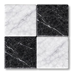 6x6 Checkerboard Tile - Black Marquina & Carrara White Tumbled Marble - American Tile Depot