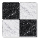 6x6 Checkerboard Tile - Black Marquina & Carrara White Tumbled Marble - American Tile Depot