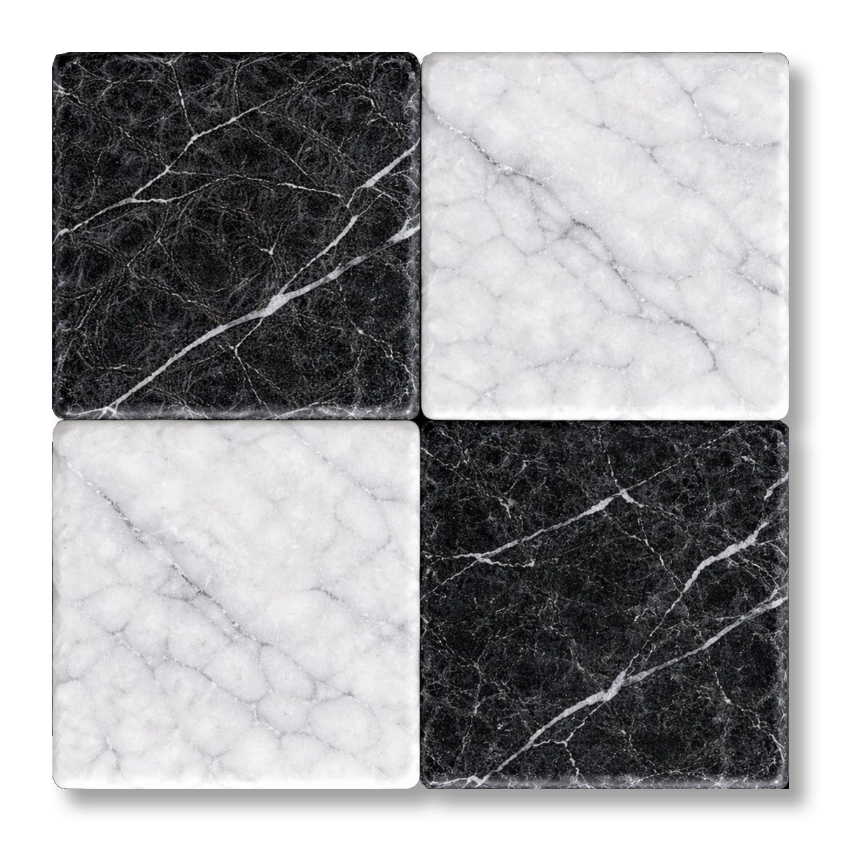 6x6 Checkerboard Tile - Black Marquina & Carrara White Tumbled Marble - American Tile Depot