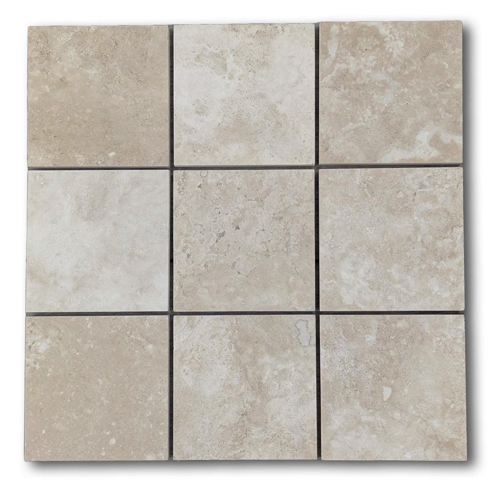 4x4 Durango Cream Travertine Filled & Honed Tile 4x4 Durango Cream Travertine Filled & Honed Tile - American Tile Depot