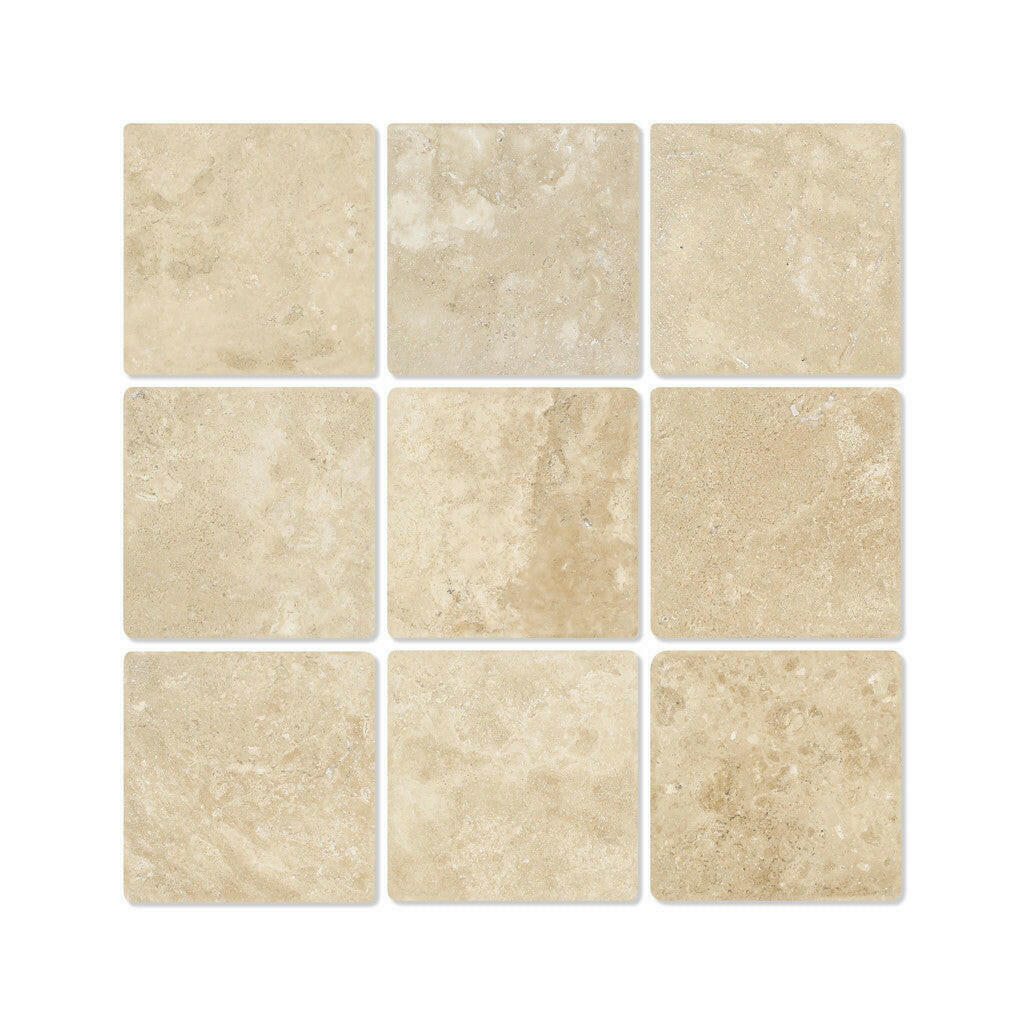 4x4 Durango Cream Travertine Tumbled Tile - American Tile Depot