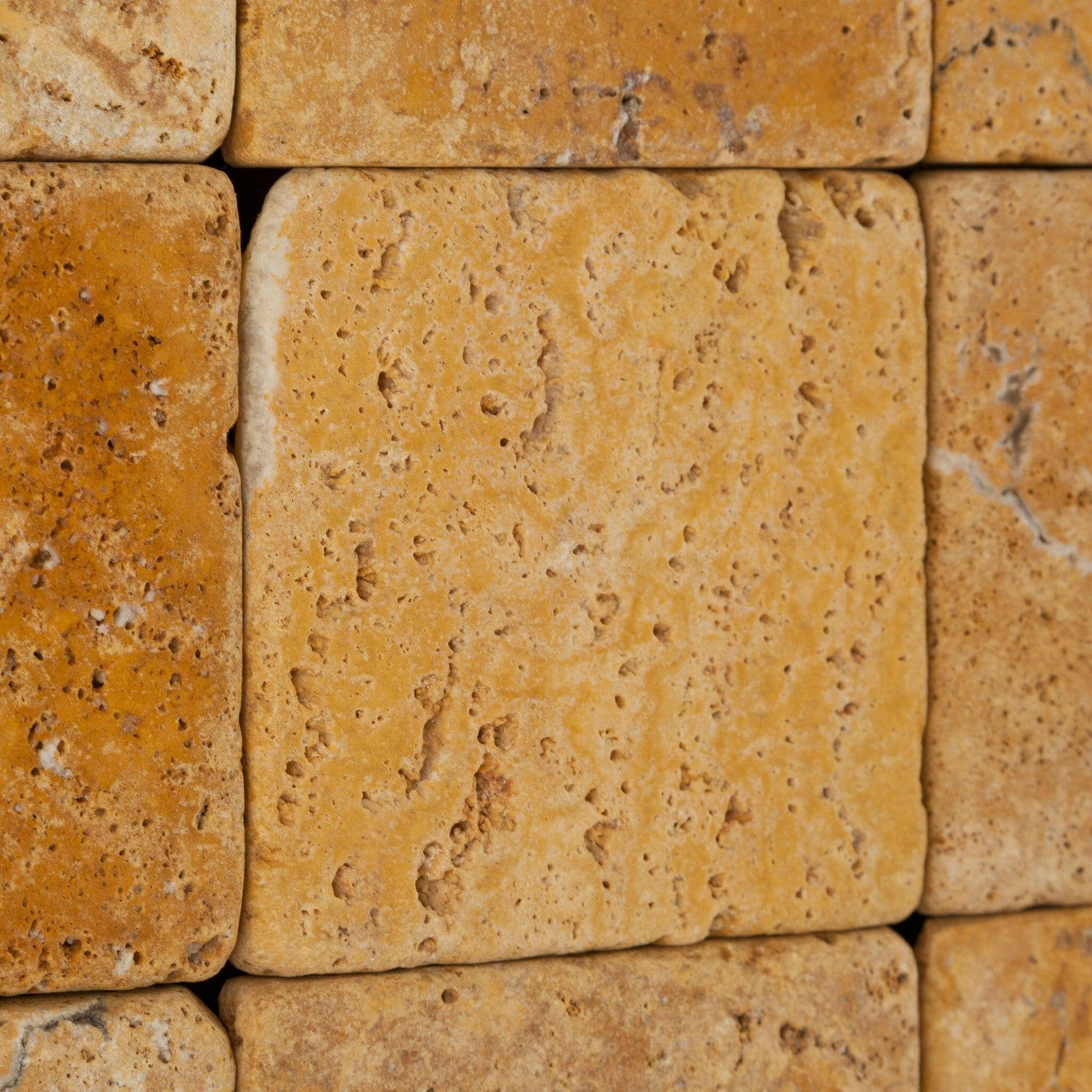 4x4 Gold / Yellow Travertine Tumbled Tile - American Tile Depot