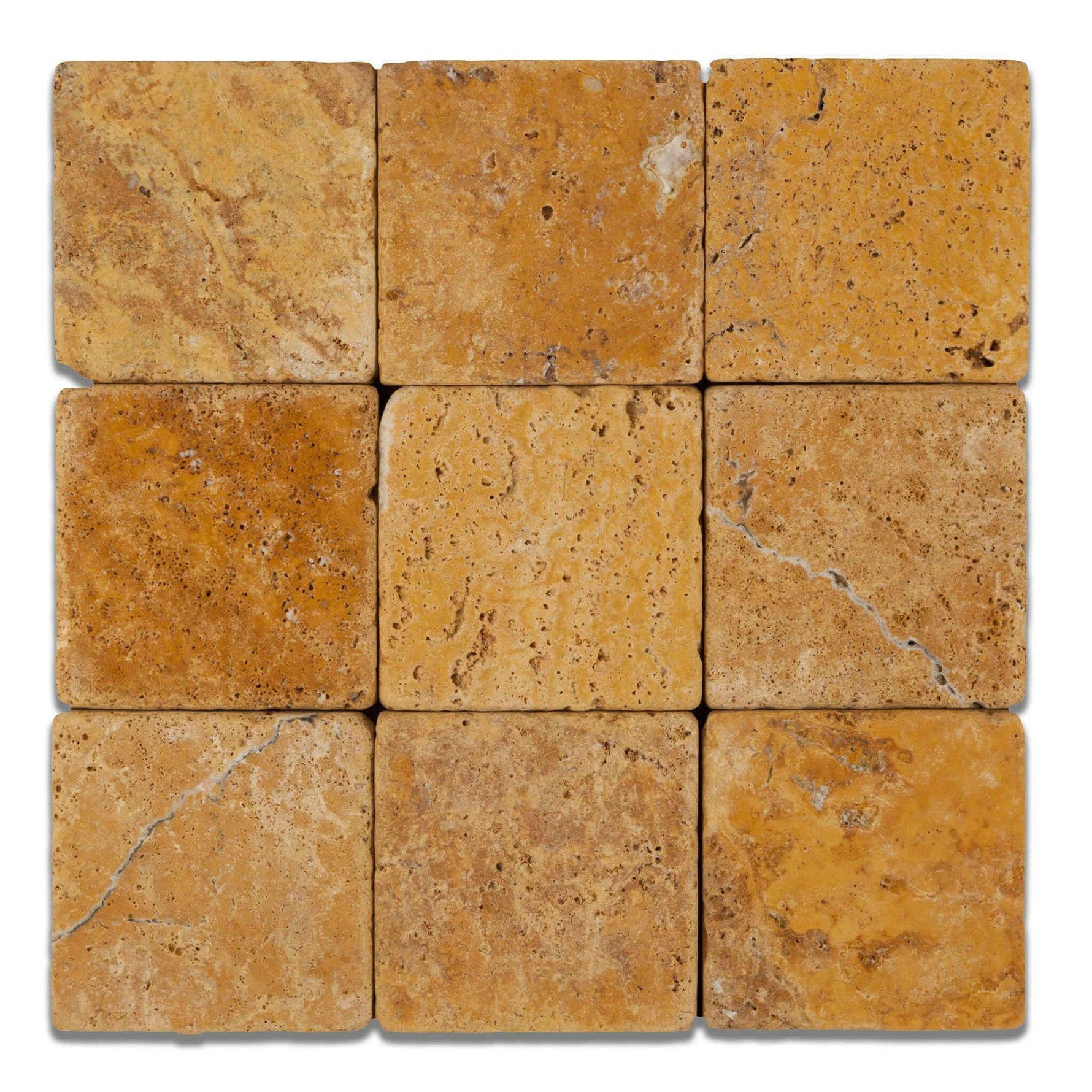 4x4 Gold / Yellow Travertine Tumbled Tile - American Tile Depot