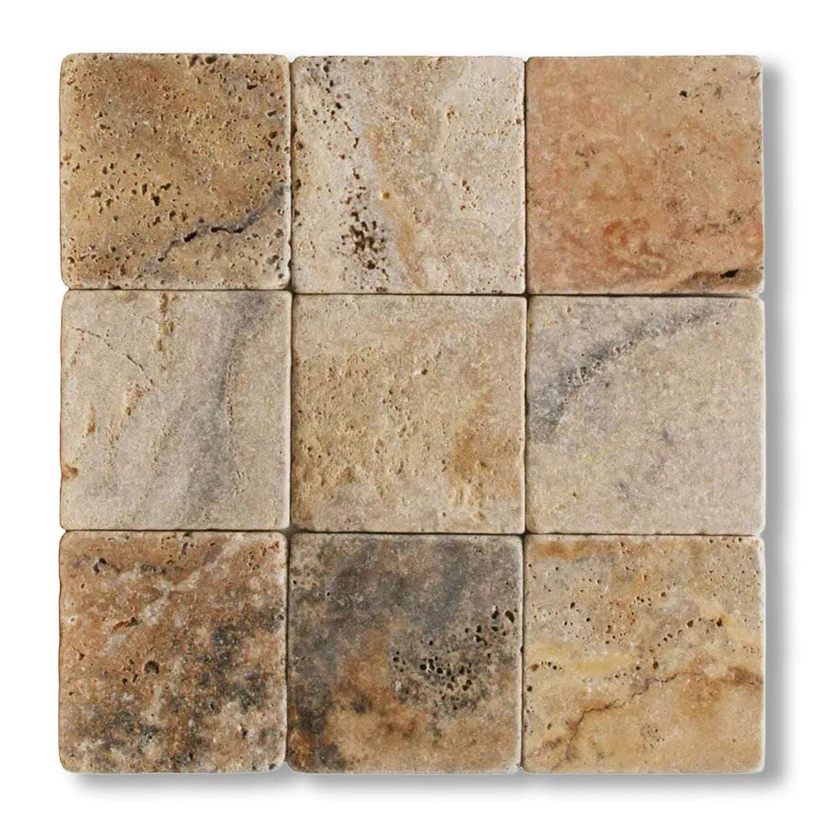 4x4 Scabos Travertine Tumbled Tile - American Tile Depot