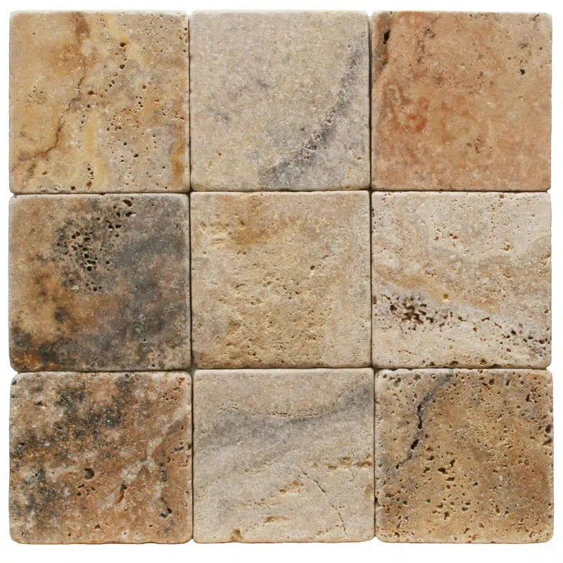 4x4 Scabos Travertine Tumbled Tile 4x4 Scabos Travertine Tumbled Tile - American Tile Depot