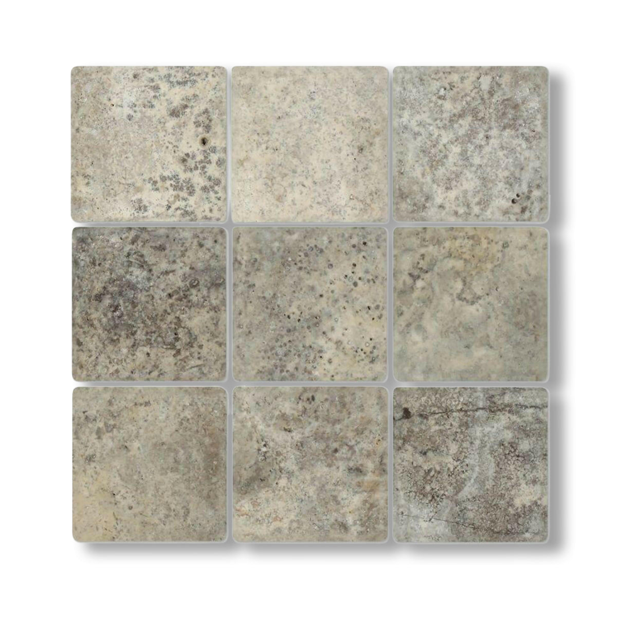4x4 Silver Travertine Tumbled Tile - American Tile Depot