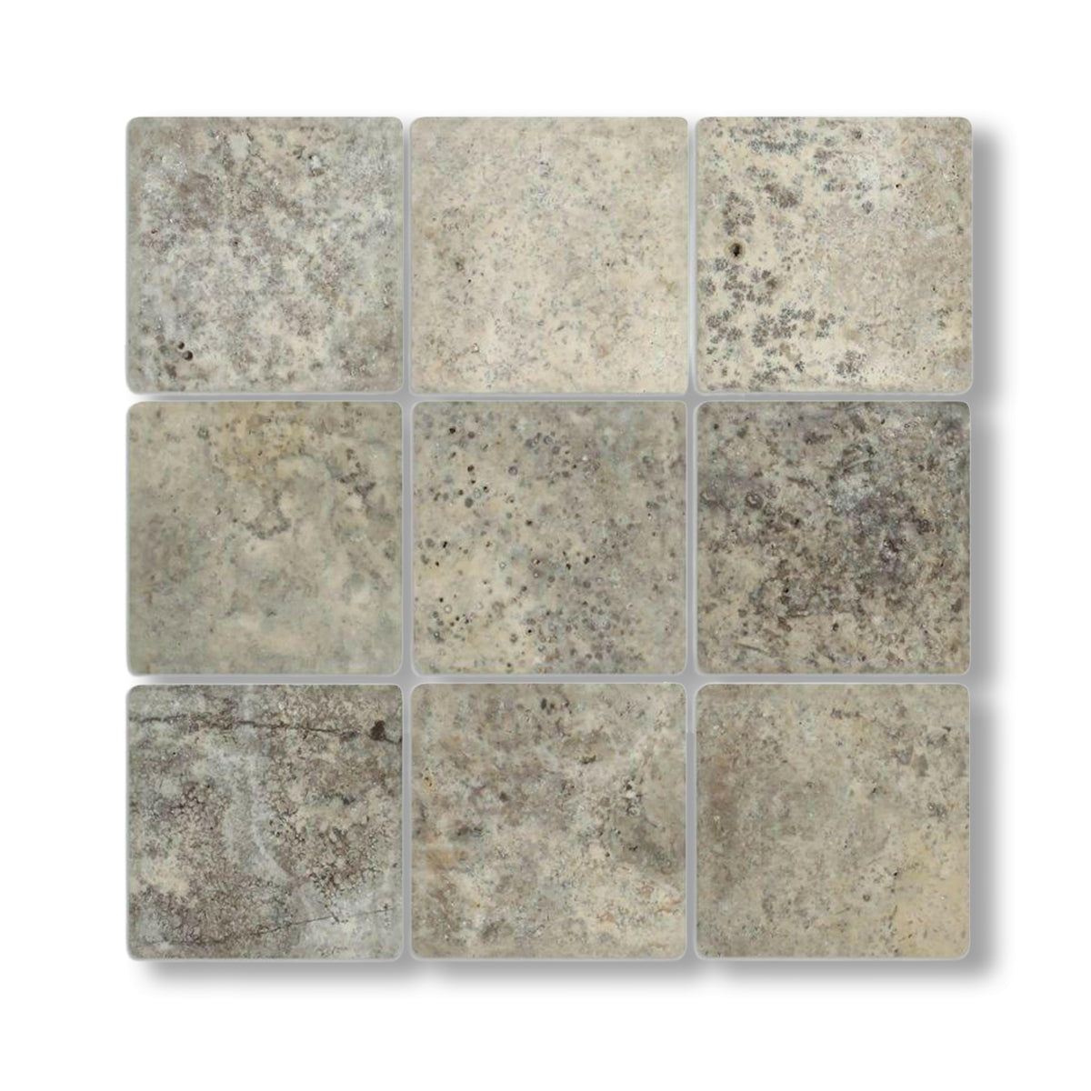 4x4 Silver Travertine Tumbled Tile - American Tile Depot