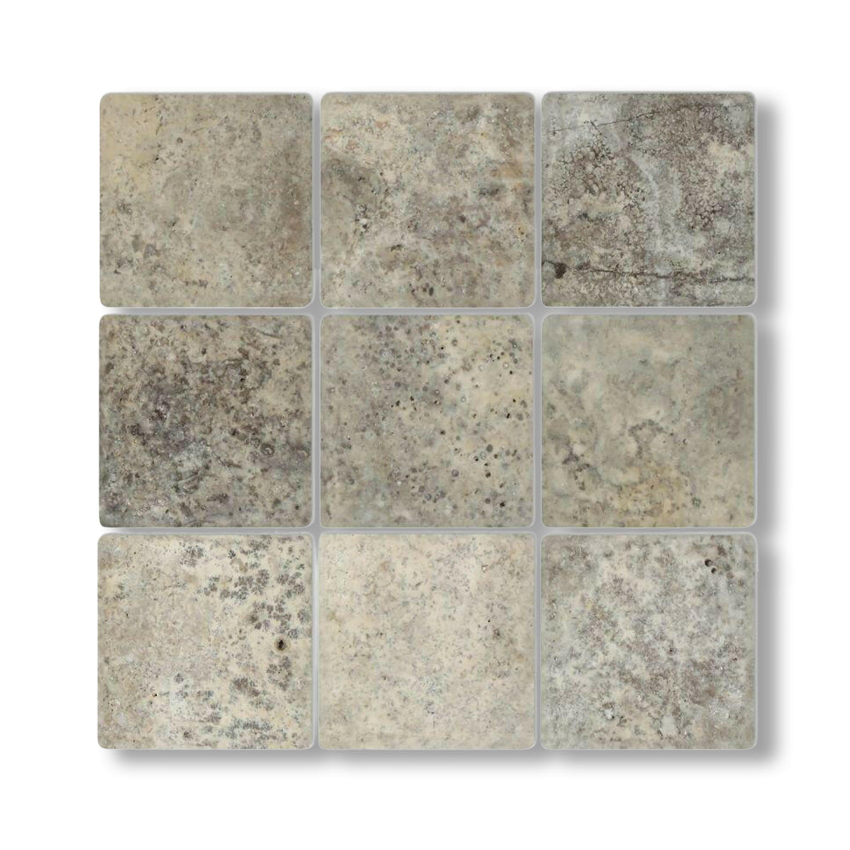 4x4 Silver Travertine Tumbled Tile - American Tile Depot