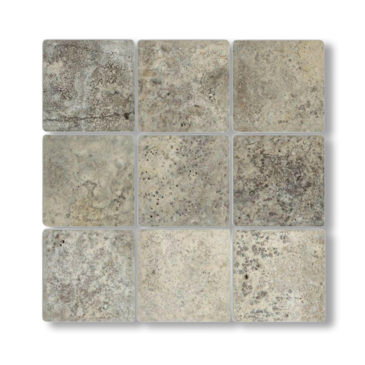 4x4 Silver Travertine Tumbled Tile - American Tile Depot