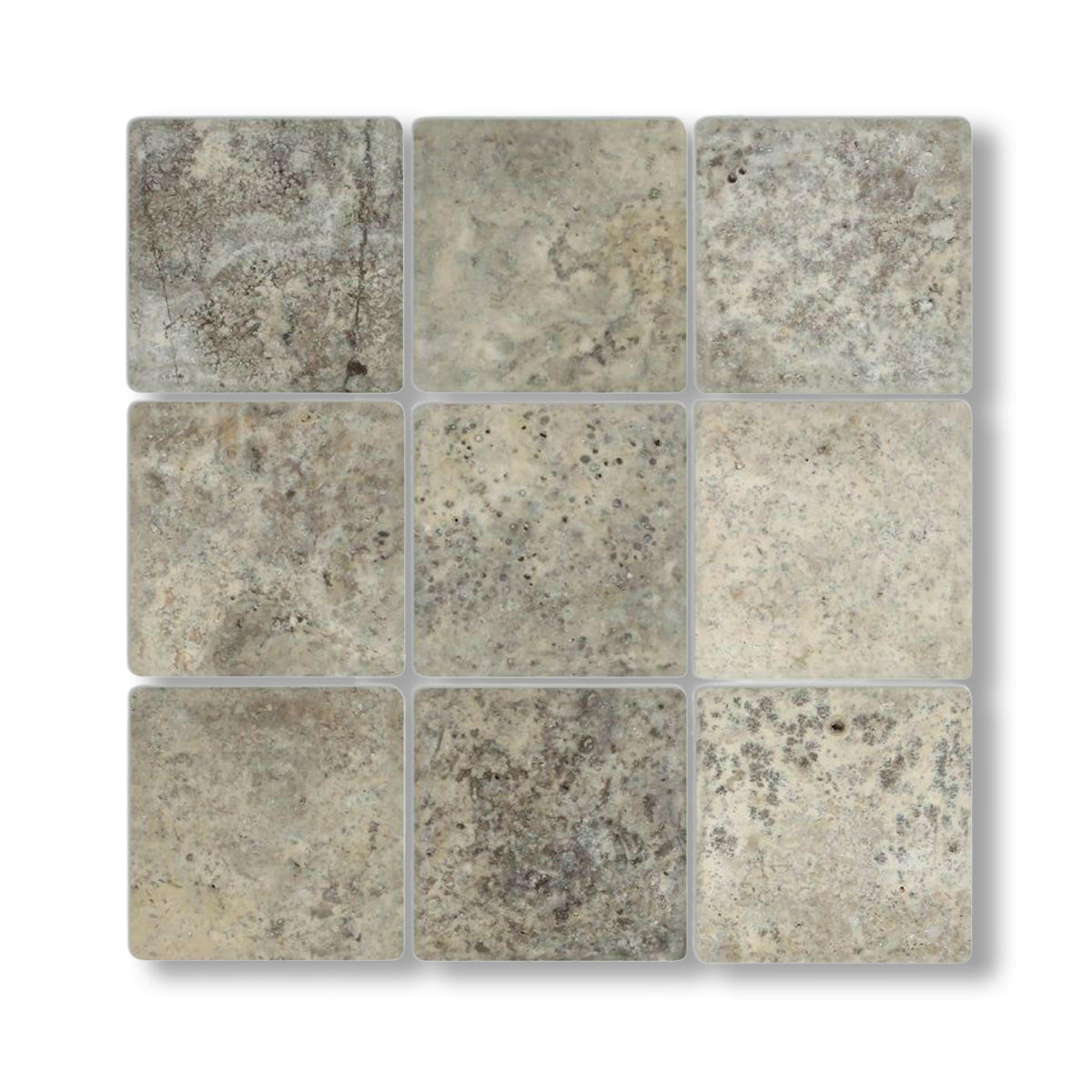4x4 Silver Travertine Tumbled Tile - American Tile Depot