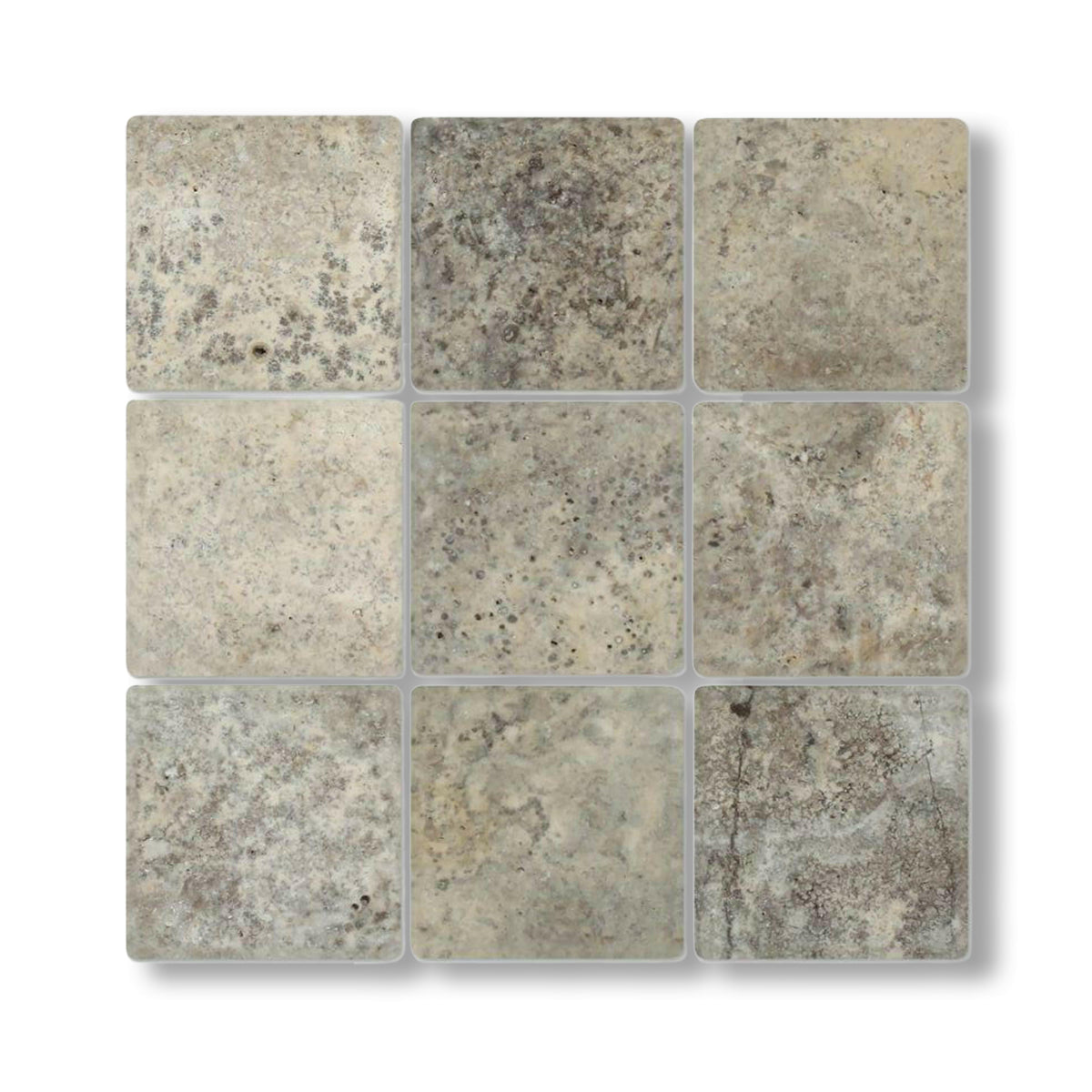 4x4 Silver Travertine Tumbled Tile - American Tile Depot