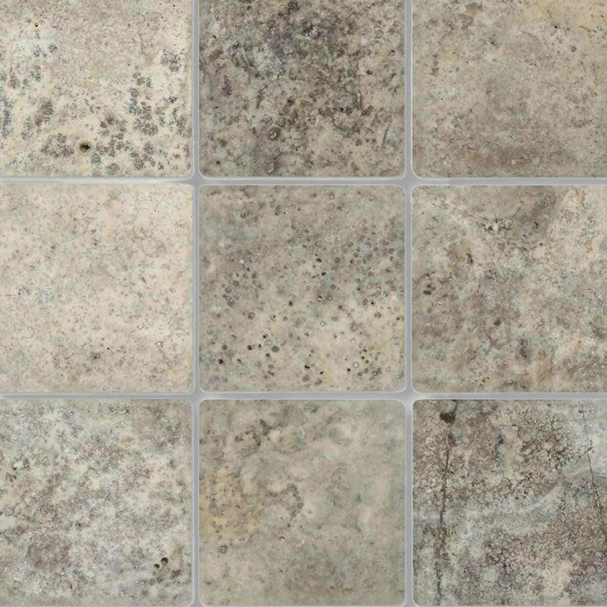 4x4 Silver Travertine Tumbled Tile - American Tile Depot