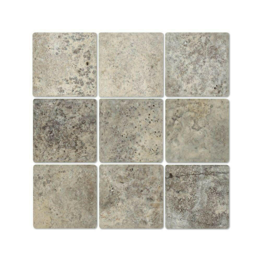 4x4 Silver Travertine Tumbled Tile 4x4 Silver Travertine Tumbled Tile - American Tile Depot