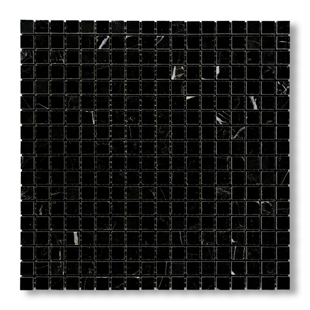 5/8x5/8 Black Marquina Marble Honed Mosaic Tile - American Tile Depot