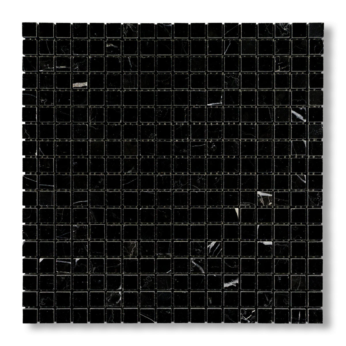 5/8x5/8 Black Marquina Marble Honed Mosaic Tile - American Tile Depot