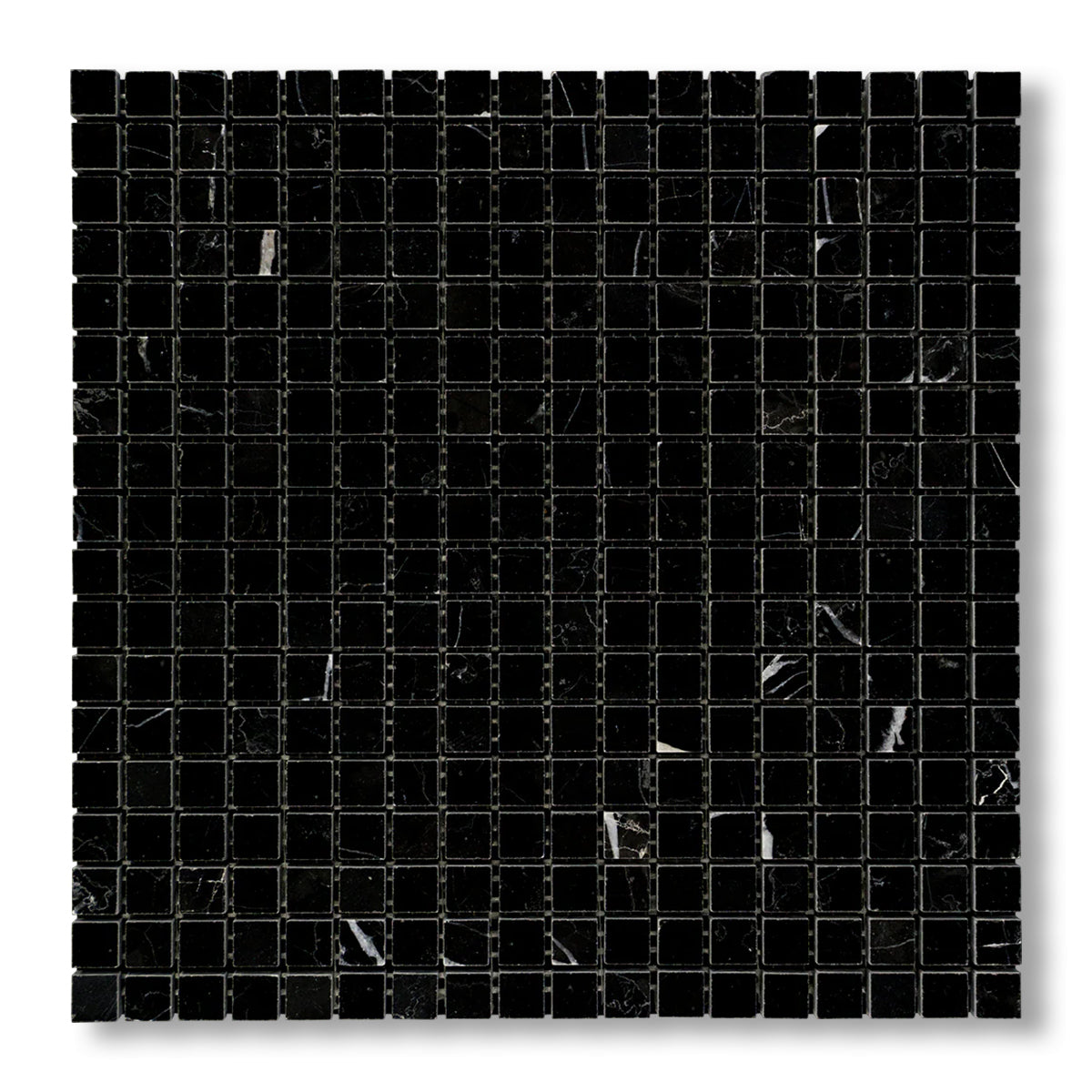 5/8x5/8 Black Marquina Marble Honed Mosaic Tile - American Tile Depot