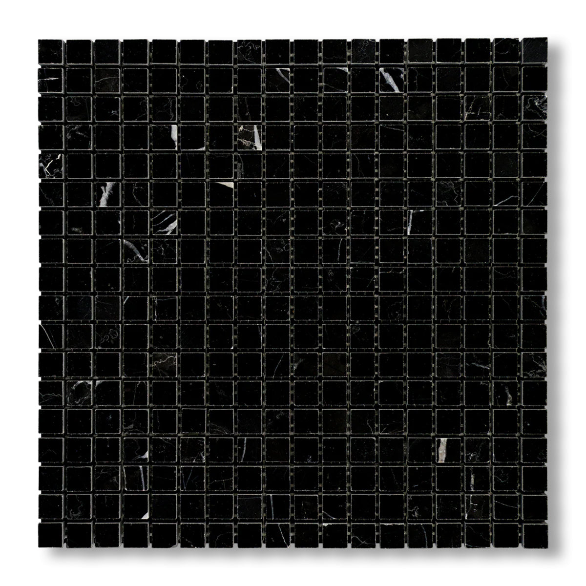 5/8x5/8 Black Marquina Marble Honed Mosaic Tile - American Tile Depot