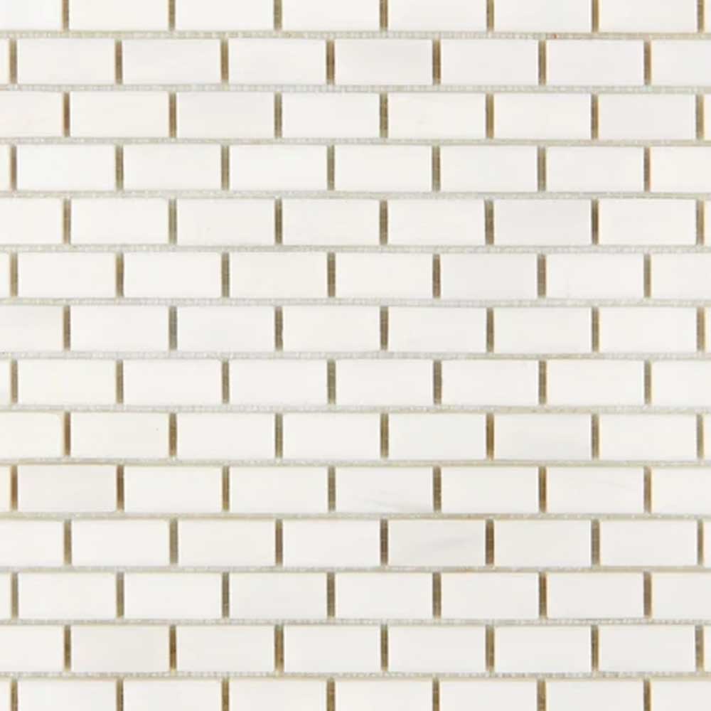 5/8x1 1/4 Bianco Dolomite Honed Baby Brick Mosaic Tile