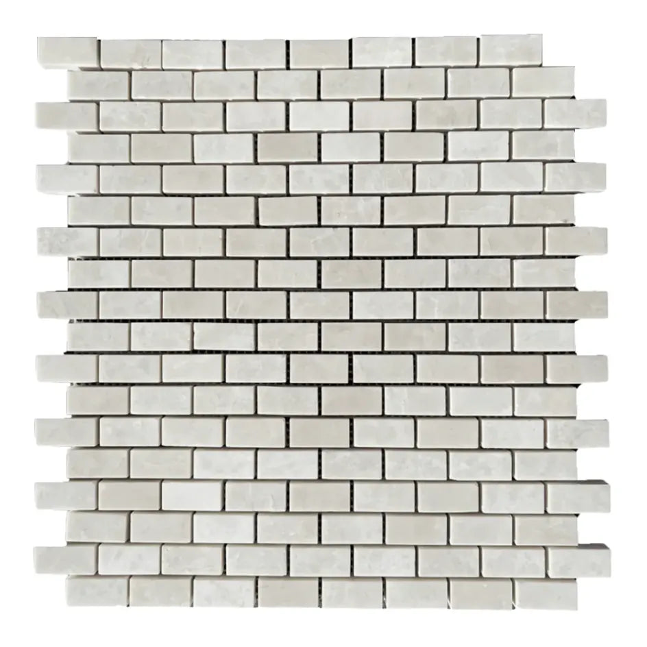 5/8x1 1/4 White Pearl / Botticino Marble Polished Baby Brick Mosaic Tile 5/8x1 1/4 White Pearl / Botticino Marble Polished Baby Brick Mosaic Tile - American Tile Depot