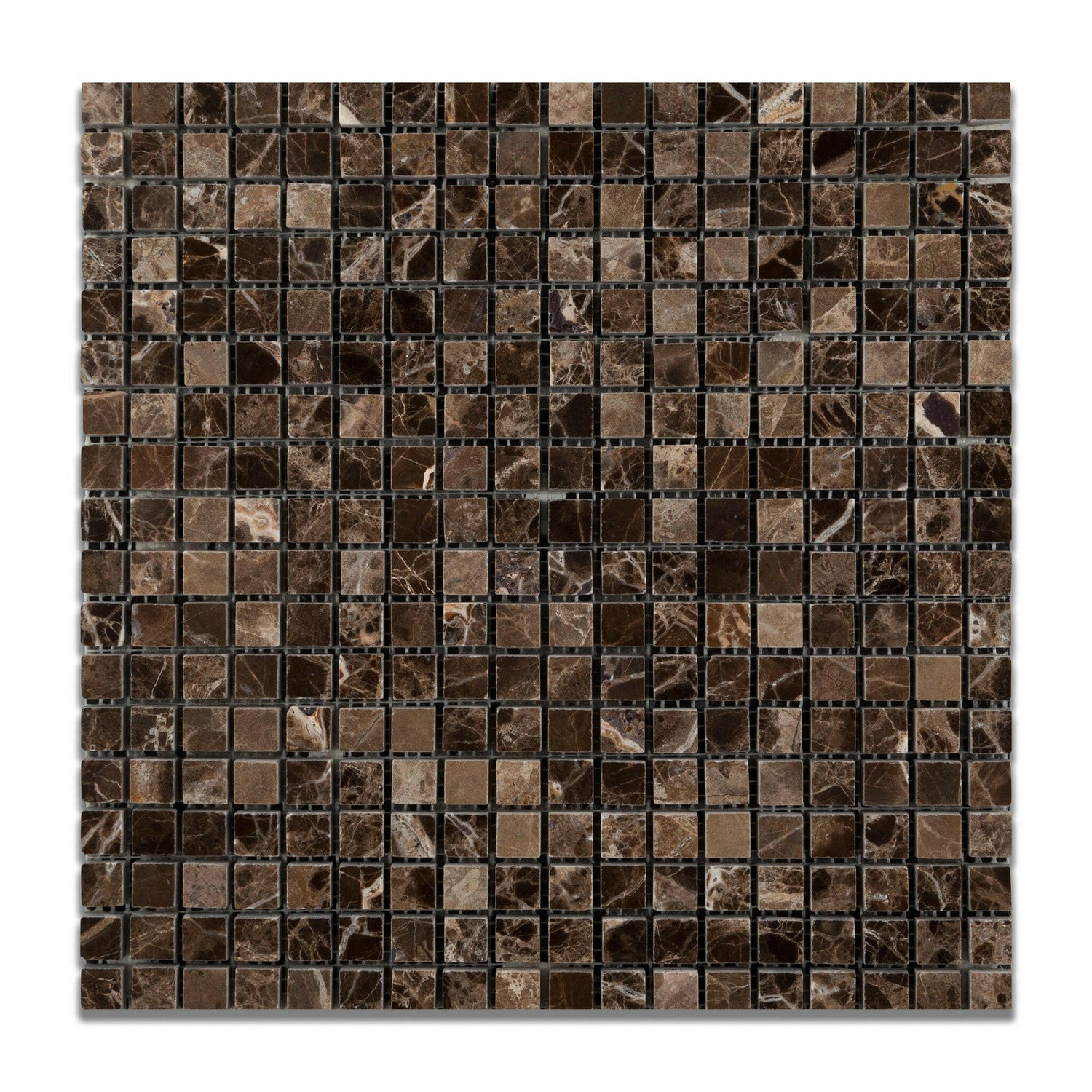 5/8x5/8 Emperador Dark Marble Polished Mosaic Tile 5/8x5/8 Emperador Dark Marble Polished Mosaic Tile - American Tile Depot