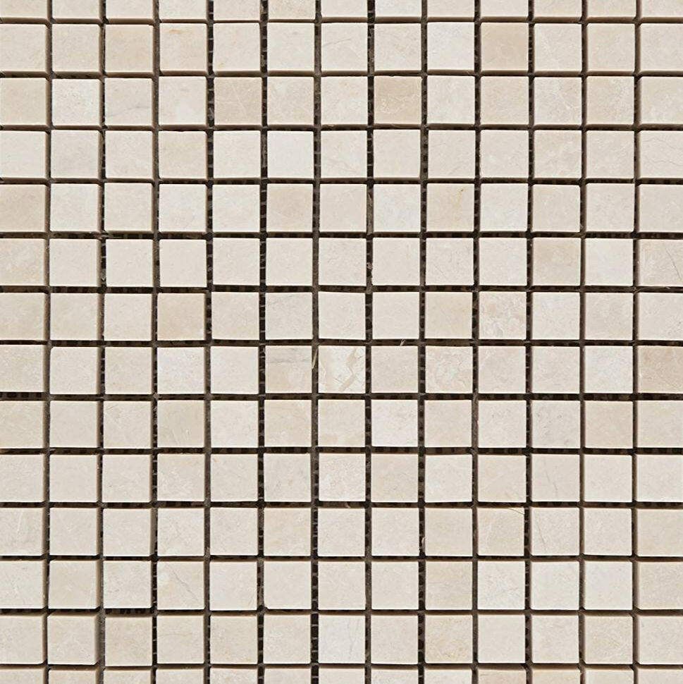 5/8x5/8 White Pearl / Botticino Marble Polished Mosaic Tile 5/8x5/8 White Pearl / Botticino Marble Polished Mosaic Tile - American Tile Depot