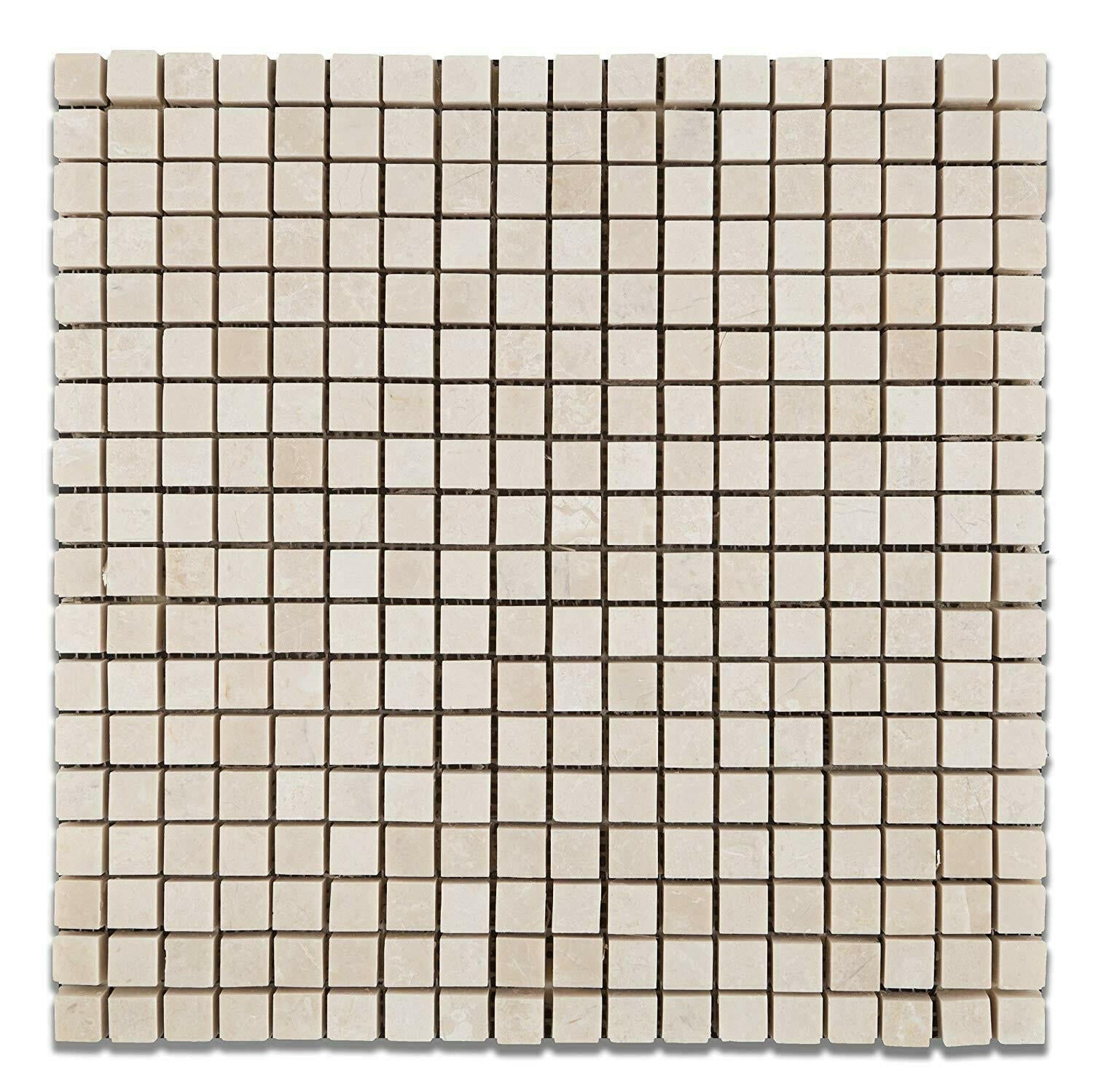 5/8x5/8 White Pearl / Botticino Marble Polished Mosaic Tile 5/8x5/8 White Pearl / Botticino Marble Polished Mosaic Tile - American Tile Depot