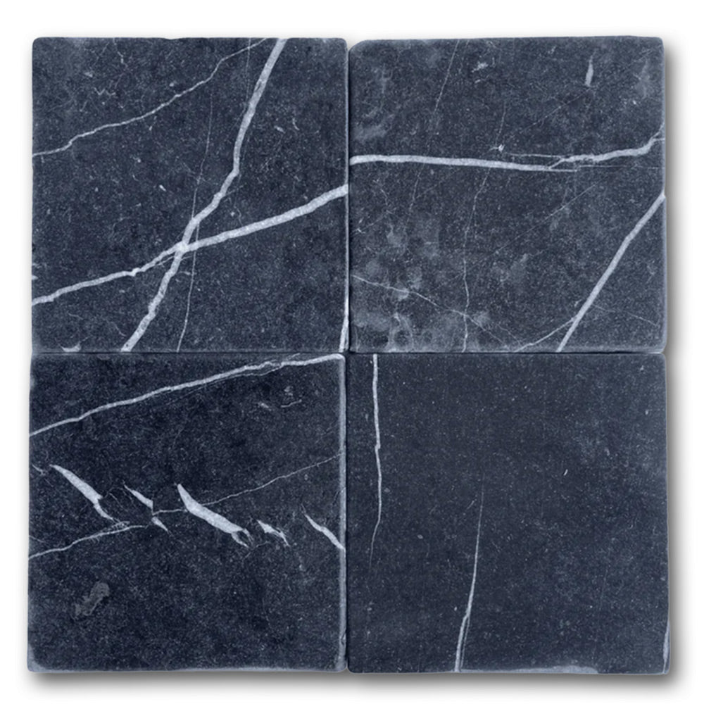 6x6 Black Marquina Marble Tumbled Tile