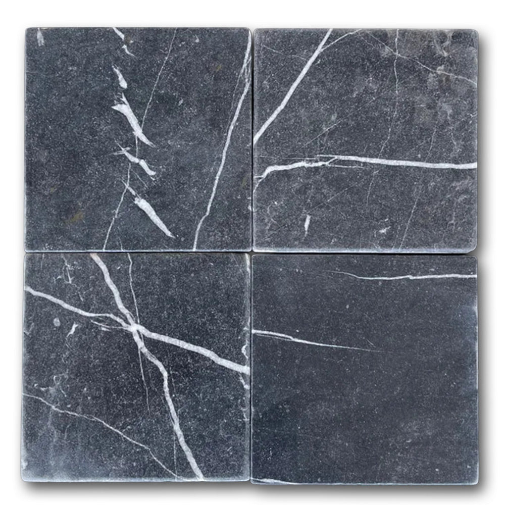 6x6 Black Marquina Marble Tumbled Tile