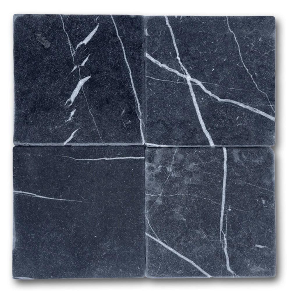 6x6 Black Marquina Marble Tumbled Tile 6x6 Black Marquina Marble Tumbled Tile - American Tile Depot