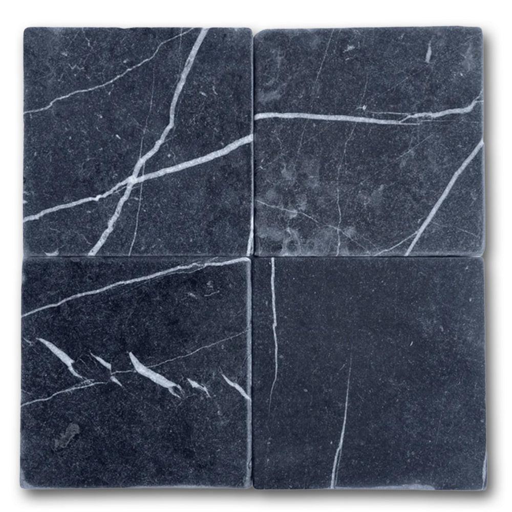 6x6 Black Marquina Marble Tumbled Tile 6x6 Black Marquina Marble Tumbled Tile - American Tile Depot