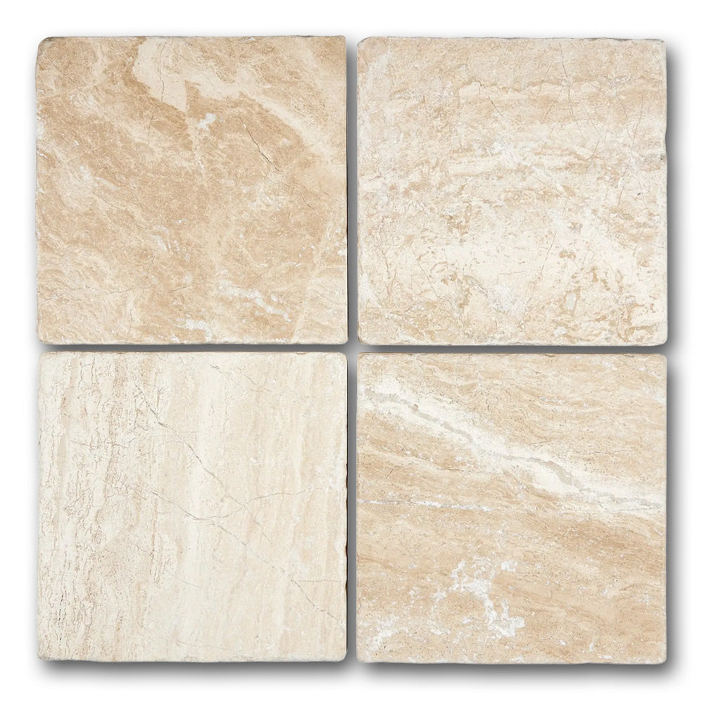 Special Cut | 6x6 Diano Royal (Queen Beige) Marble Tumbled Tile
