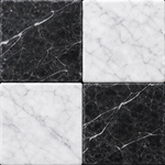 6x6 Checkerboard Tile - Black Marquina & Carrara White Tumbled Marble - American Tile Depot