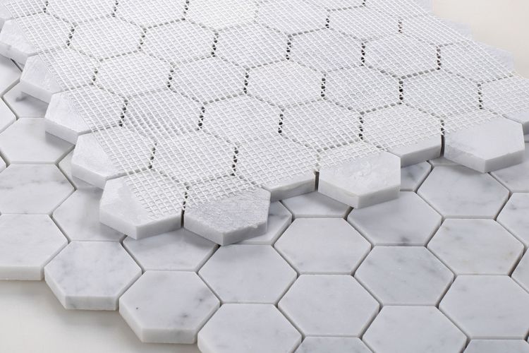 2" Beehive Carrara Honed Hexagon Marble Mosaic Tile-American Tile Depot