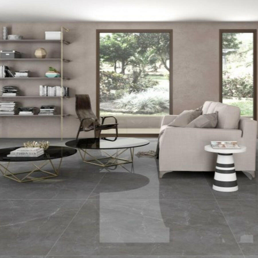 24x48 Tekali Gris Polished Marble Look Porcelain Tile-American Tile Depot