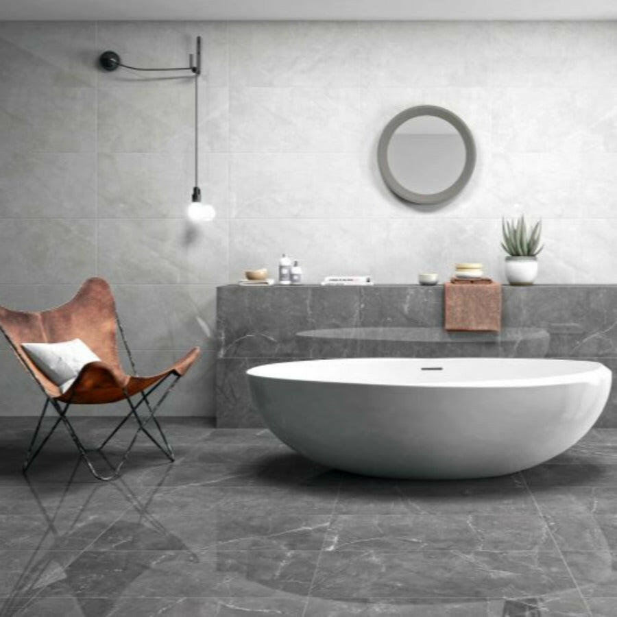 24x48 Tekali Gris Polished Marble Look Porcelain Tile-American Tile Depot