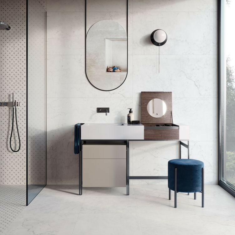 24x48 Pure Carrara Lux Polished Marble Look Porcelain Tile-American Tile Depot