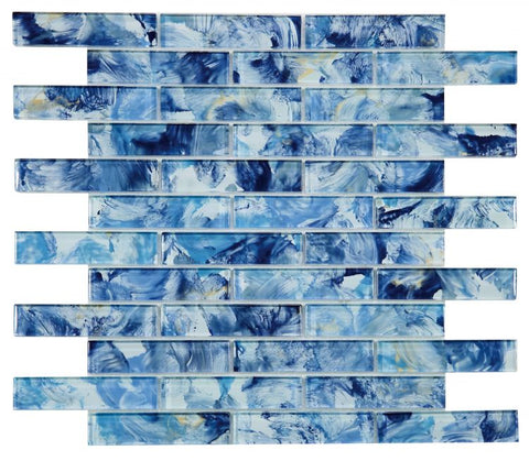 Horizon Watercolor Blue Linear Glass Mosaic Tile
