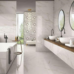 24x48 Trilogy Calacatta White Lux Polished Marble Look Porcelain Tile-American Tile Depot