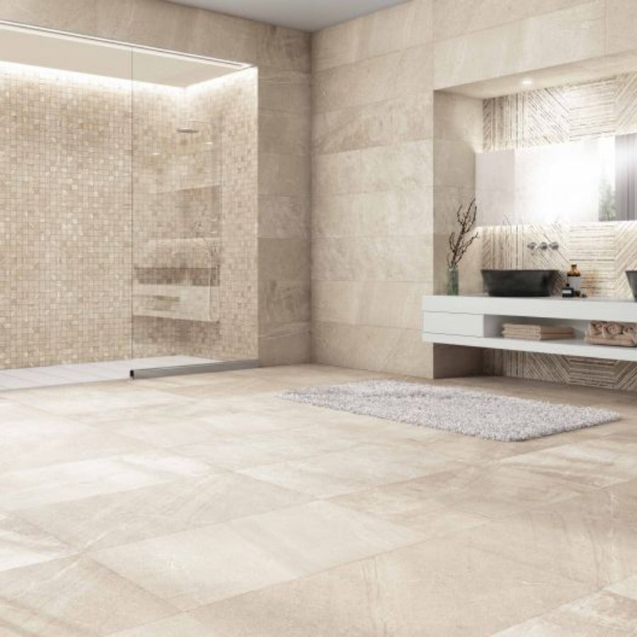 Solis Sand Square Porcelain Mosaic Wall Tile-American Tile Depot
