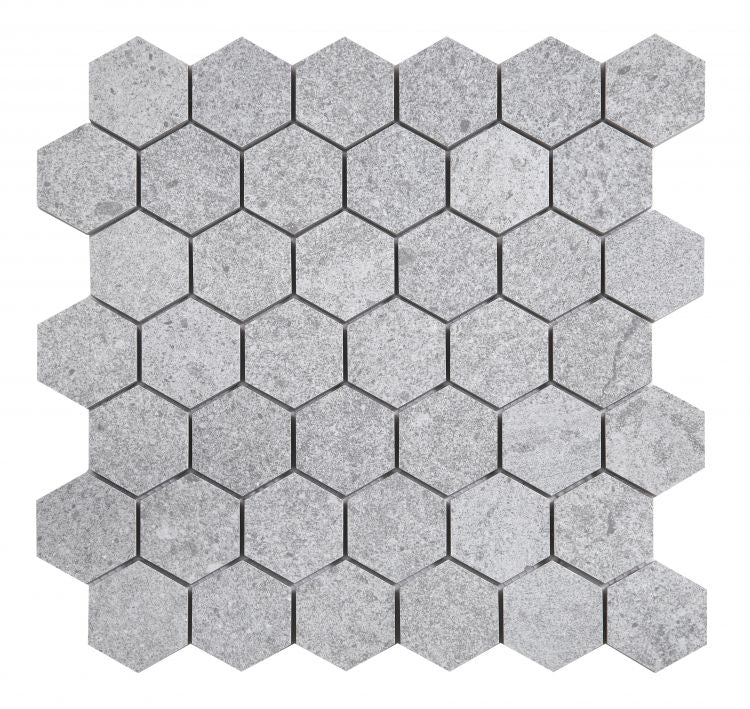 2" Forte Grey Hexagon Marble Laminated Porcelain Mosaic Tile-American Tile Depot