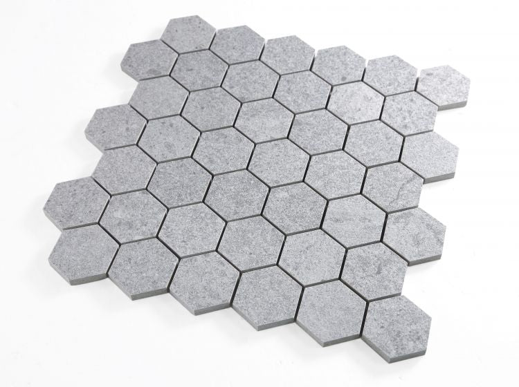 2" Forte Grey Hexagon Marble Laminated Porcelain Mosaic Tile-American Tile Depot